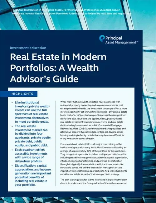 Real estate in modern portfolios: A wealth advisor’s guide PDF cover.