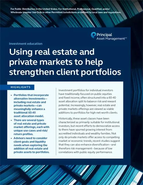 Using real estate and private markets to help strengthen client portfolios PDF cover.