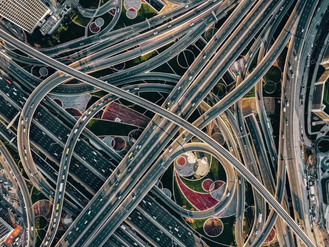 Aerial view of a road network
