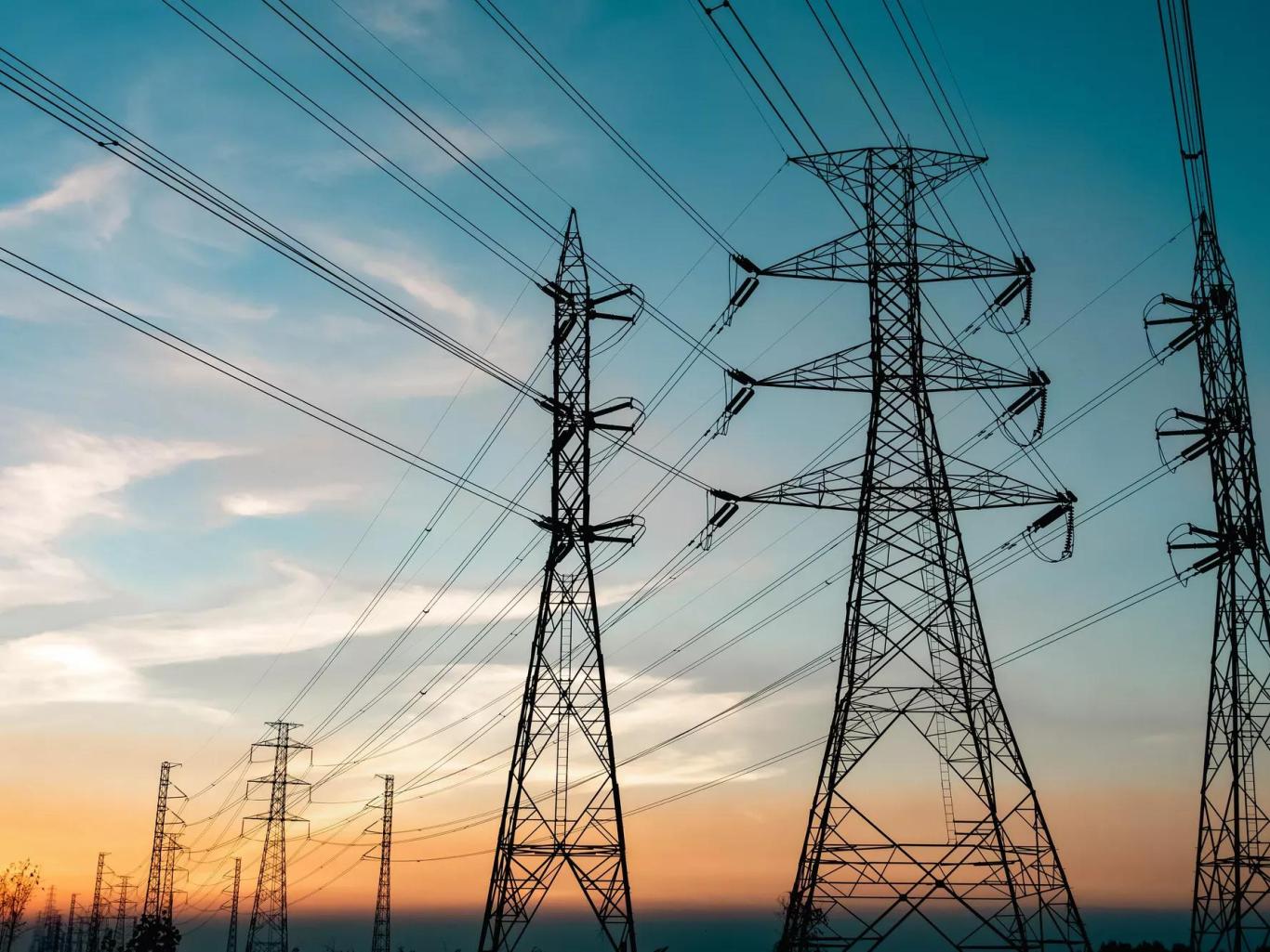 Power cable lines at sunrise
